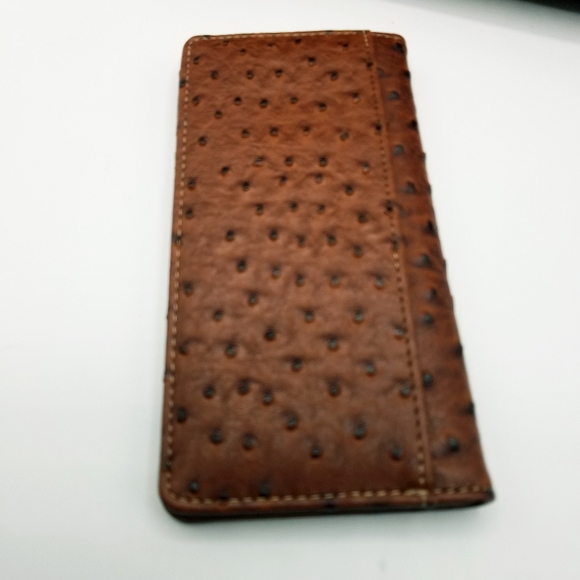 STAR Western Mens wallet Bifold W011-1 Ostrich Brown check book style. - Picture 8 of 8